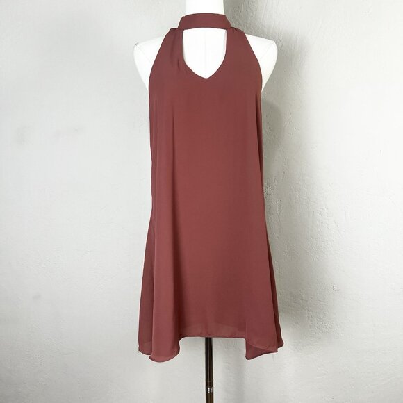 Lulus Groove Thing Keyhole Halter Mini Swing Dress Dark Pink Rusty Rose Size M - Picture 1 of 9